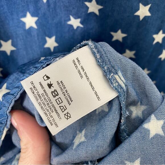 Stellah Blue Denim White 4th of July USA Star Print Boho Tunic Shift Dress XS - Picture 6 of 10